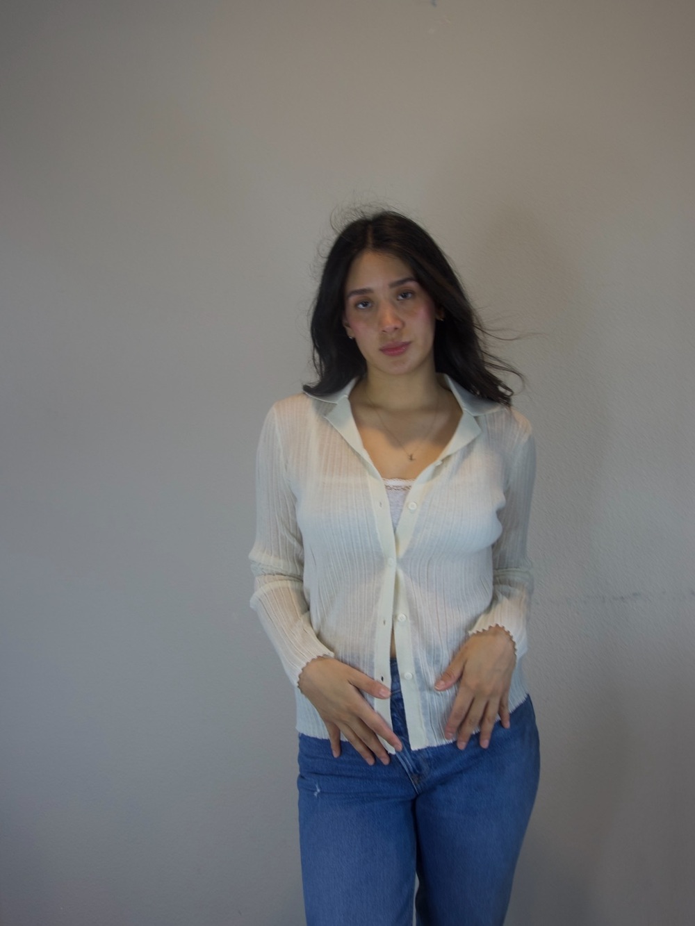 Zara Ribbed Knit Collared Button-Down Cardigan Size M